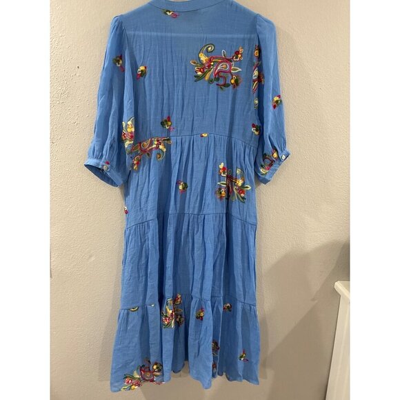 Figueroa & Flower Dress Womens Blue Midi Flowers Embroidered size S - Picture 7 of 8